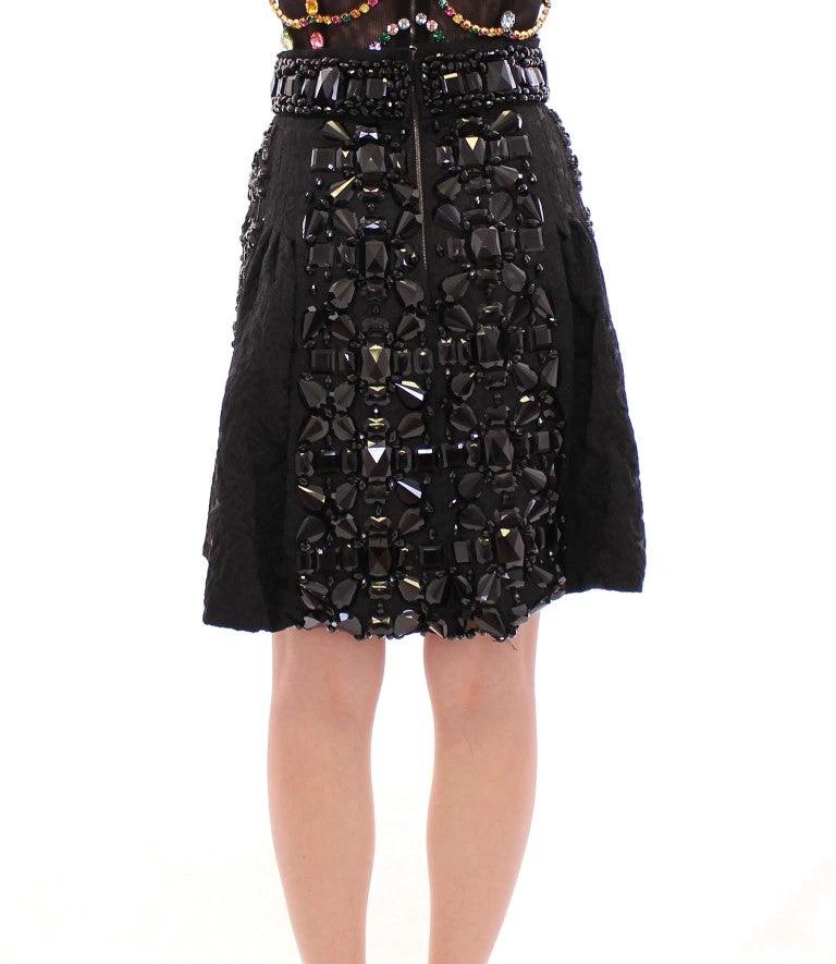 Dolce & Gabbana Black Crystal Handmade Above Knee Skirt by Dolce & Gabbana
