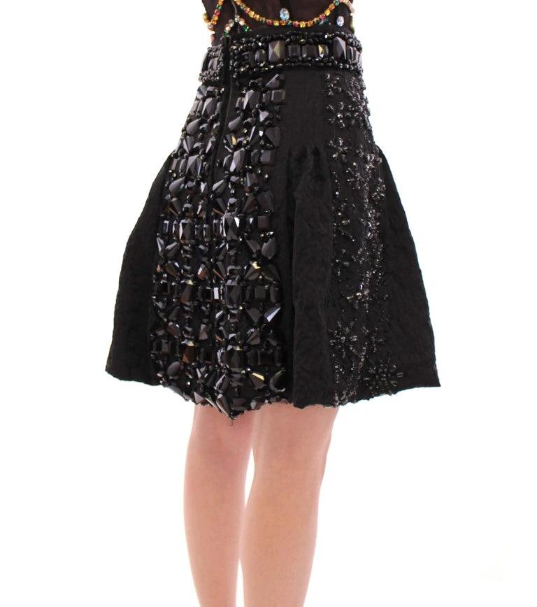 Dolce & Gabbana Black Crystal Handmade Above Knee Skirt by Dolce & Gabbana