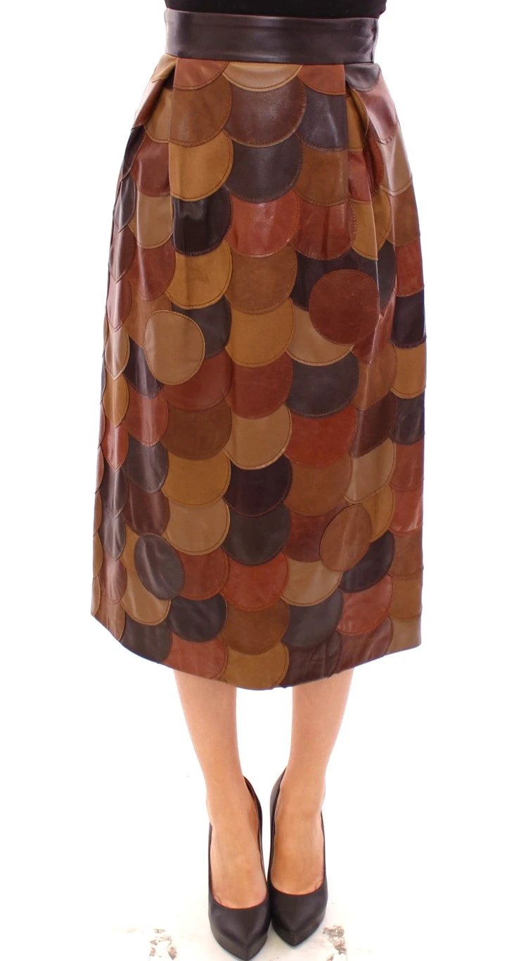 Dolce & Gabbana Brown Patchwork Leather Straight Skirt by Dolce & Gabbana