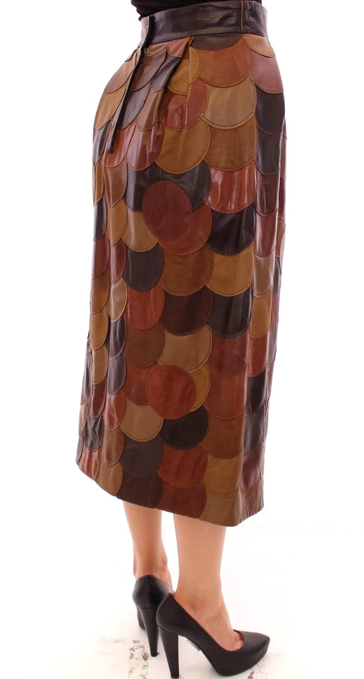 Dolce & Gabbana Brown Patchwork Leather Straight Skirt by Dolce & Gabbana