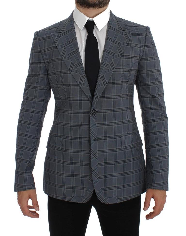 Dolce & Gabbana Blue Checkered Slim Fit Blazer Jacket by Dolce & Gabbana
