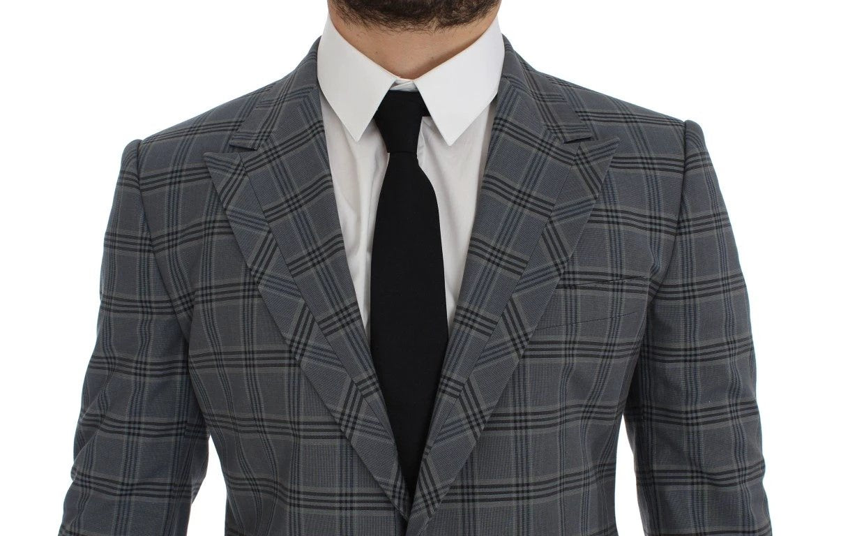 Dolce & Gabbana Blue Checkered Slim Fit Blazer Jacket by Dolce & Gabbana
