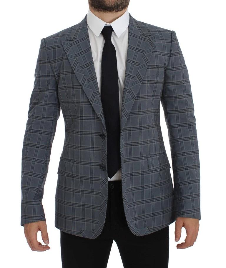 Dolce & Gabbana Blue Checkered Slim Fit Blazer Jacket by Dolce & Gabbana