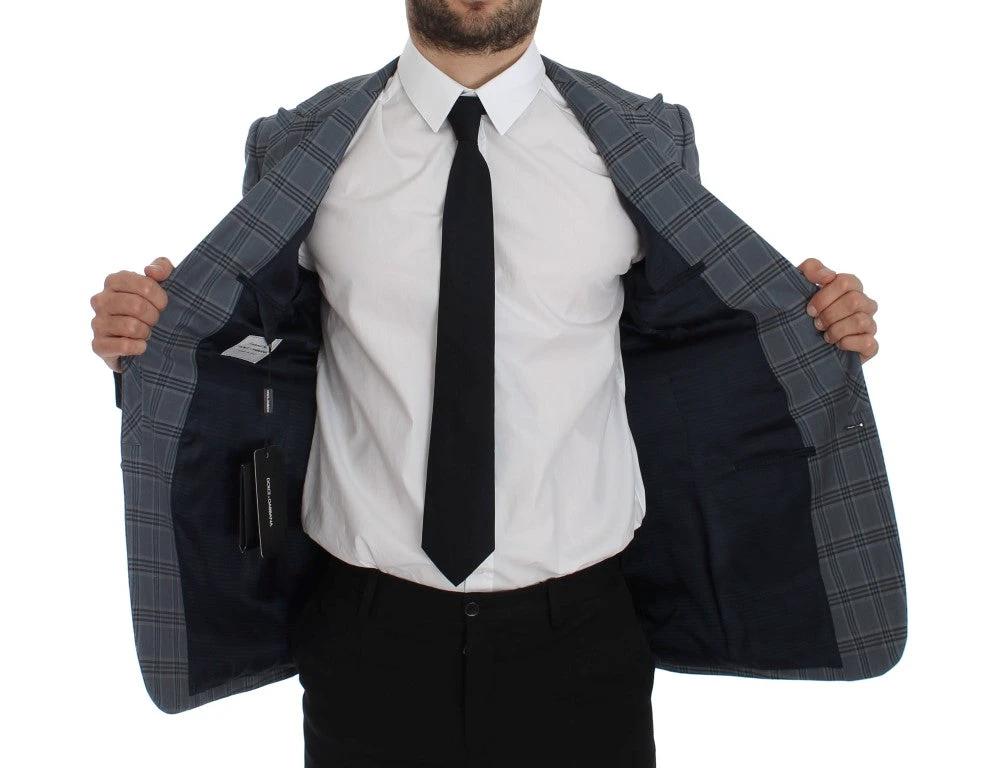 Dolce & Gabbana Blue Checkered Slim Fit Blazer Jacket by Dolce & Gabbana