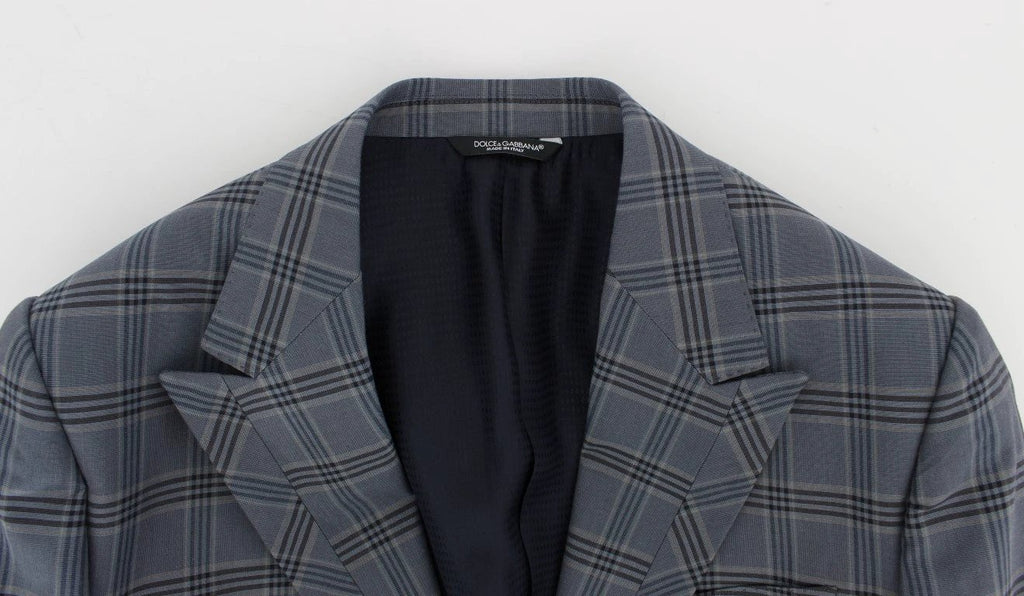 Dolce & Gabbana Blue Checkered Slim Fit Blazer Jacket by Dolce & Gabbana