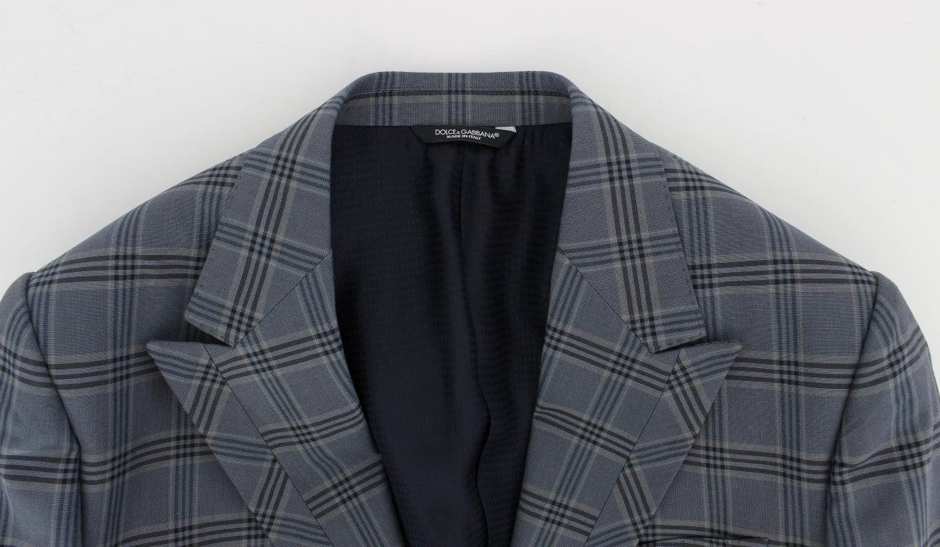 Dolce & Gabbana Blue Checkered Slim Fit Blazer Jacket by Dolce & Gabbana