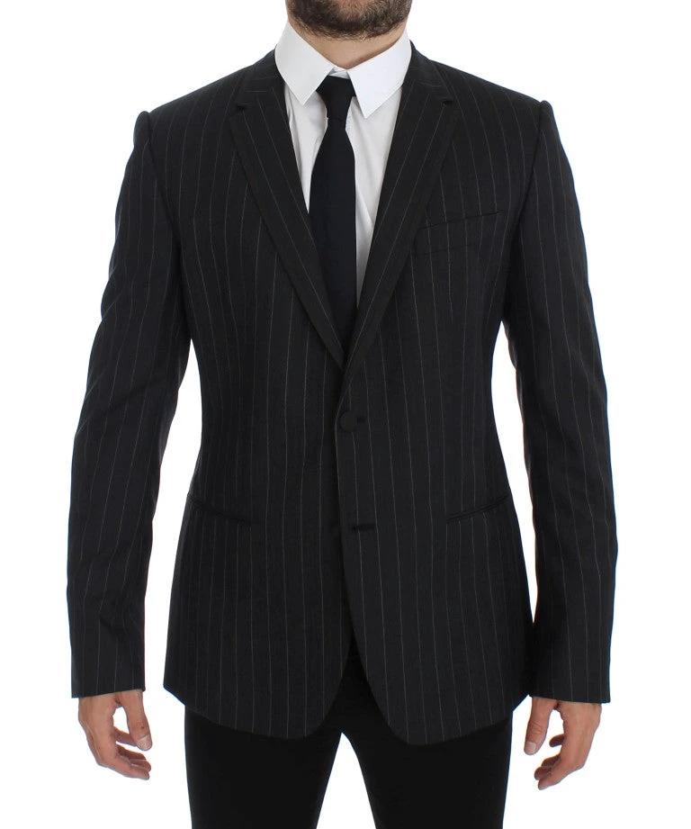 Dolce & Gabbana Gray Striped Slim Fit Wool Blazer by Dolce & Gabbana