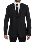 Dolce & Gabbana Gray Striped Slim Fit Wool Blazer by Dolce & Gabbana