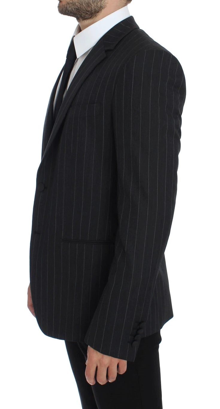 Dolce & Gabbana Gray Striped Slim Fit Wool Blazer by Dolce & Gabbana