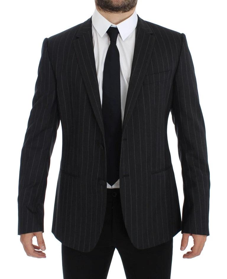 Dolce & Gabbana Gray Striped Slim Fit Wool Blazer by Dolce & Gabbana