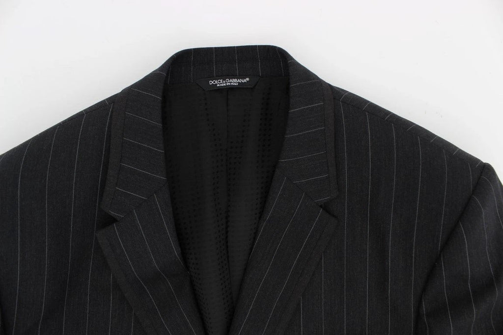 Dolce & Gabbana Gray Striped Slim Fit Wool Blazer by Dolce & Gabbana
