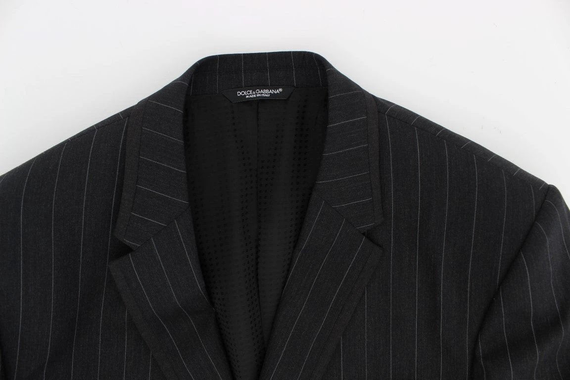 Dolce & Gabbana Gray Striped Slim Fit Wool Blazer by Dolce & Gabbana
