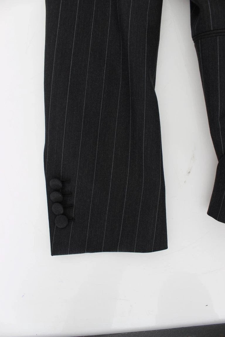 Dolce & Gabbana Gray Striped Slim Fit Wool Blazer by Dolce & Gabbana