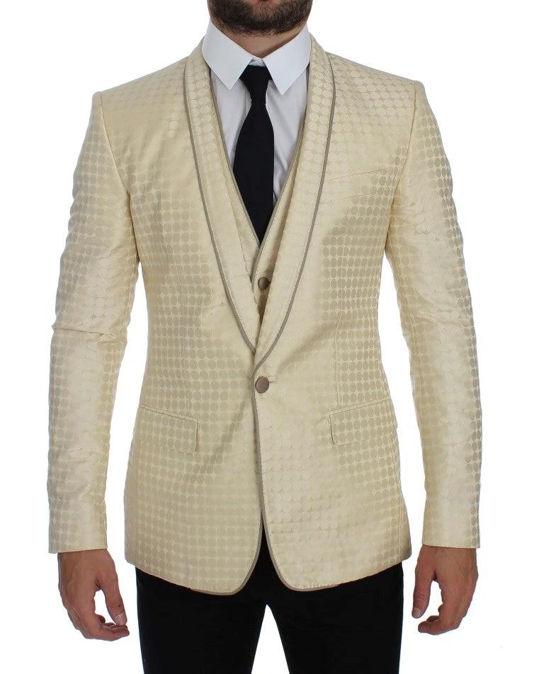 Dolce & Gabbana Beige Polka Dot Silk 2 Piece Blazer by Dolce & Gabbana