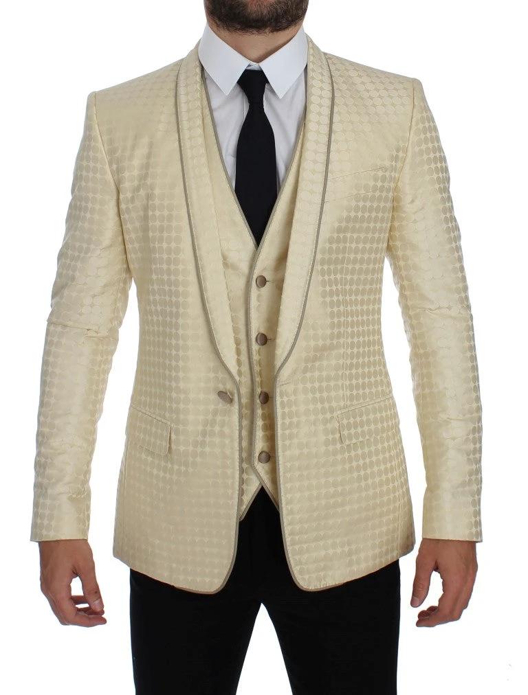 Dolce & Gabbana Beige Polka Dot Silk 2 Piece Blazer by Dolce & Gabbana