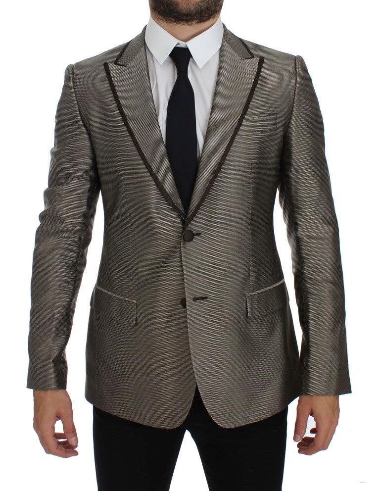 Dolce & Gabbana Brown Slim Fit Silk Two Button Blazer by Dolce & Gabbana