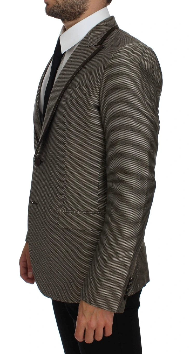 Dolce & Gabbana Brown Slim Fit Silk Two Button Blazer by Dolce & Gabbana