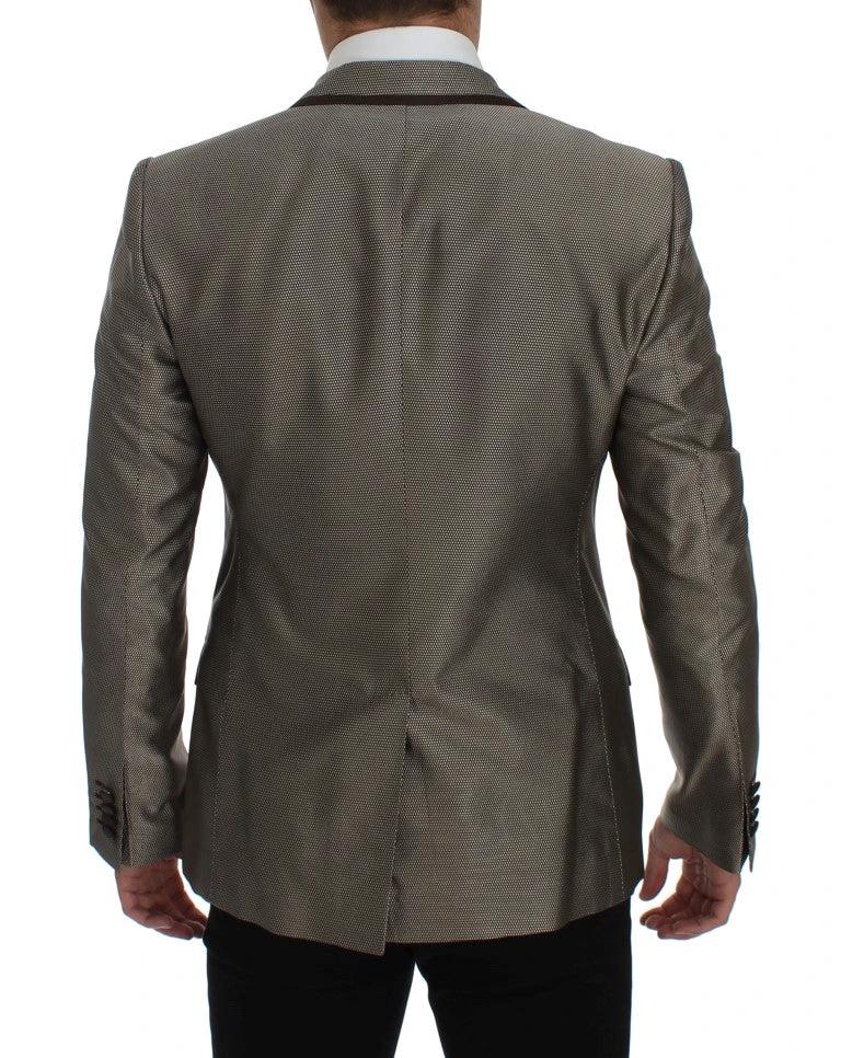 Dolce & Gabbana Brown Slim Fit Silk Two Button Blazer by Dolce & Gabbana