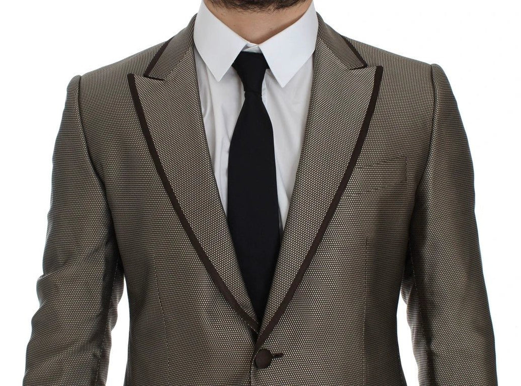 Dolce & Gabbana Brown Slim Fit Silk Two Button Blazer by Dolce & Gabbana