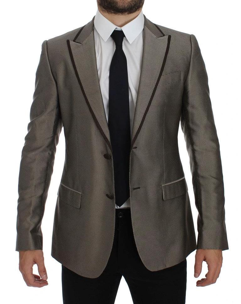 Dolce & Gabbana Brown Slim Fit Silk Two Button Blazer by Dolce & Gabbana