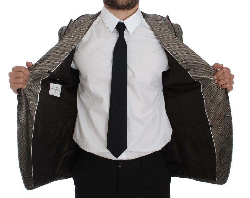 Dolce & Gabbana Brown Slim Fit Silk Two Button Blazer by Dolce & Gabbana