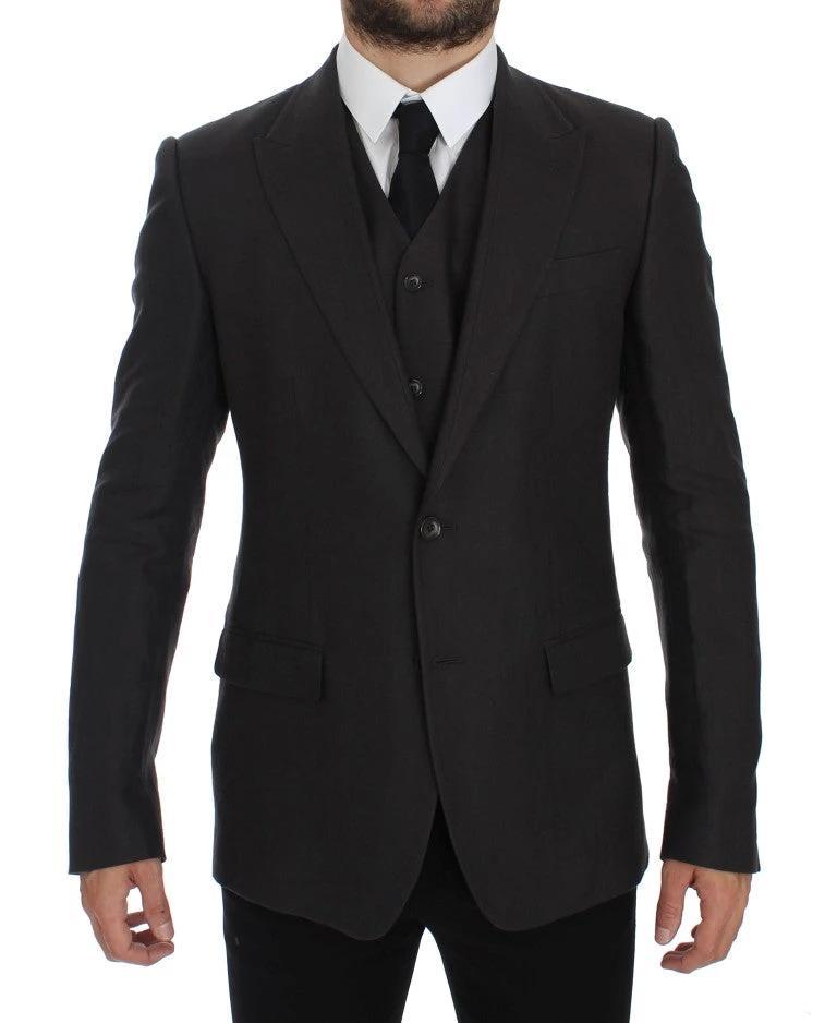 Dolce & Gabbana Gray Slim Fit Linen Blazer Jacket by Dolce & Gabbana
