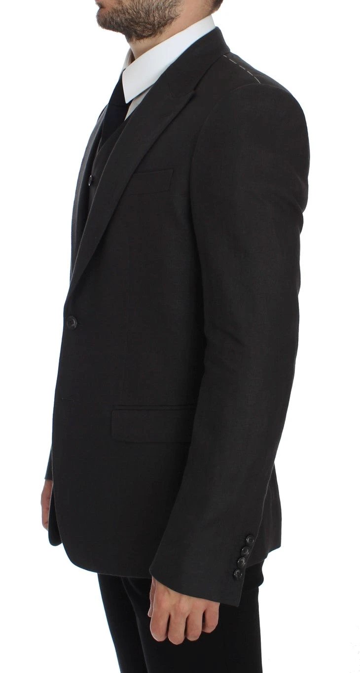 Dolce & Gabbana Gray Slim Fit Linen Blazer Jacket by Dolce & Gabbana
