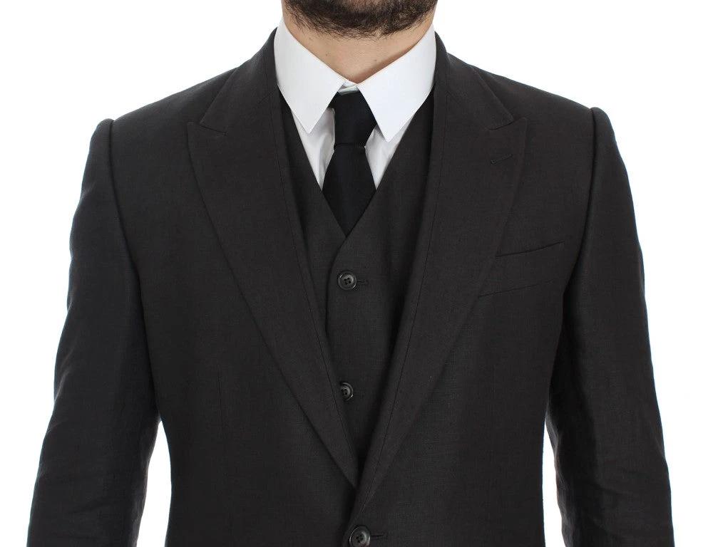 Dolce & Gabbana Gray Slim Fit Linen Blazer Jacket by Dolce & Gabbana