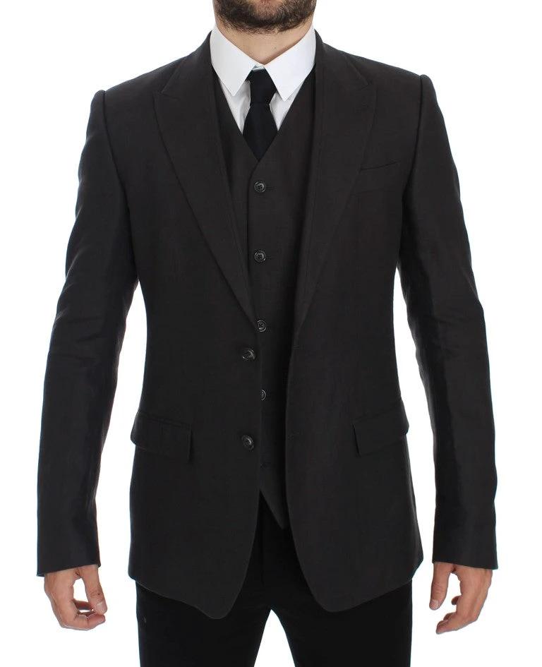 Dolce & Gabbana Gray Slim Fit Linen Blazer Jacket by Dolce & Gabbana