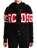 GCDS Black Cashmere Hooded Button Down Logo Cardigan Jacket by GCDS