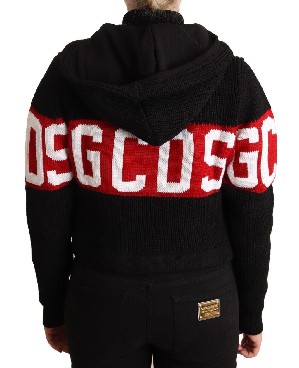 GCDS Black Cashmere Hooded Button Down Logo Cardigan Jacket by GCDS
