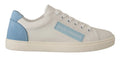 Dolce & Gabbana White Blue Leather Low Top Sneakers Shoes by Dolce & Gabbana