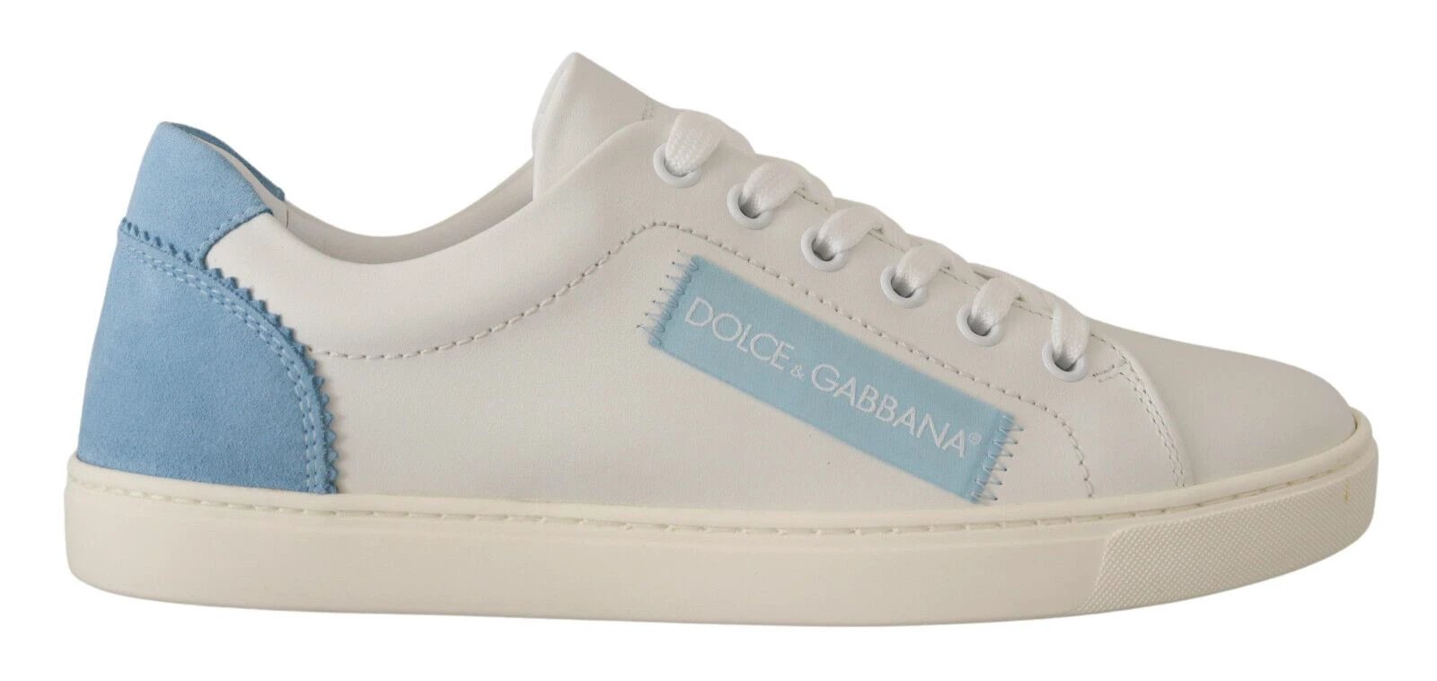 Dolce & Gabbana White Blue Leather Low Top Sneakers Shoes by Dolce & Gabbana