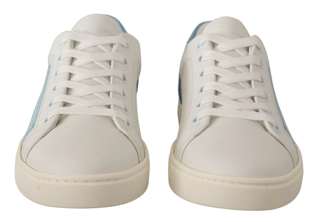 Dolce & Gabbana White Blue Leather Low Top Sneakers Shoes by Dolce & Gabbana