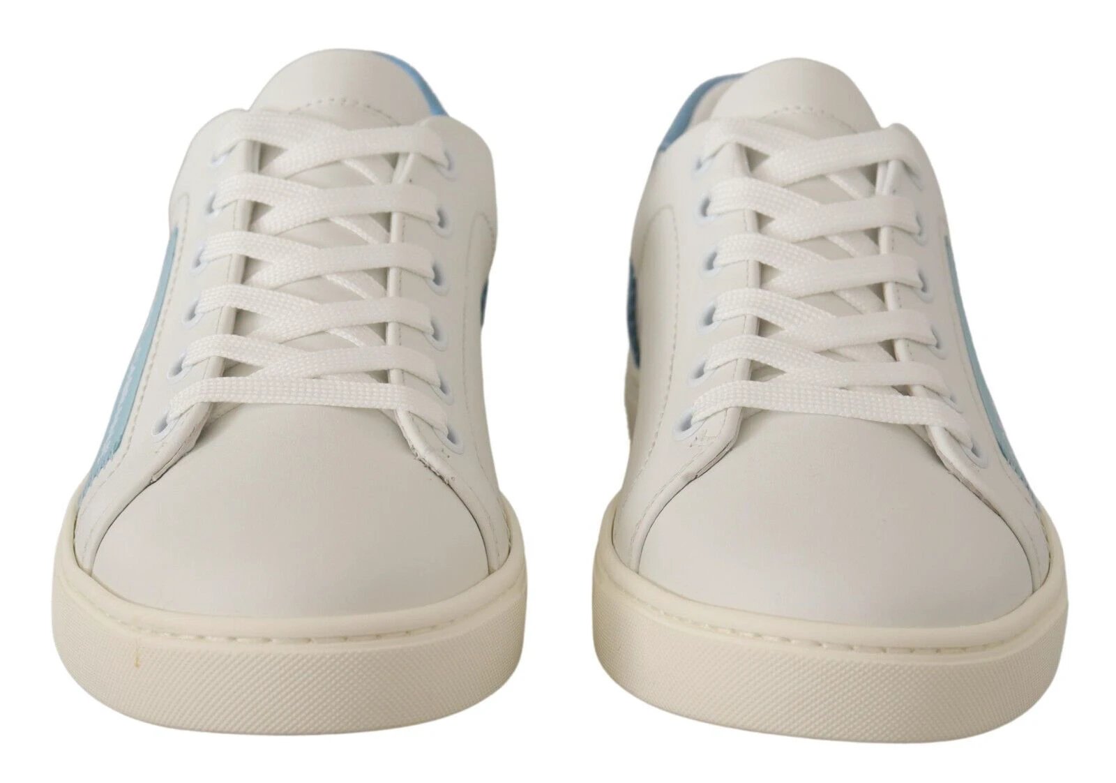 Dolce & Gabbana White Blue Leather Low Top Sneakers Shoes by Dolce & Gabbana