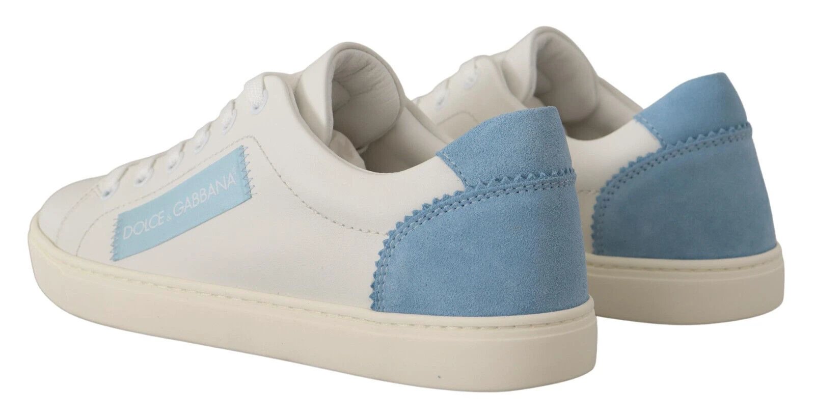 Dolce & Gabbana White Blue Leather Low Top Sneakers Shoes by Dolce & Gabbana