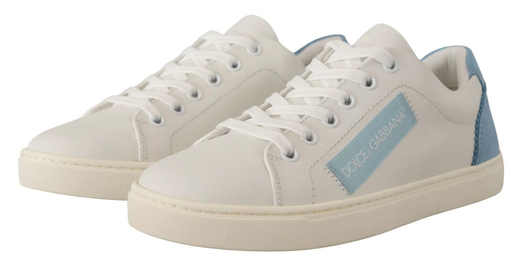 Dolce & Gabbana White Blue Leather Low Top Sneakers Shoes by Dolce & Gabbana