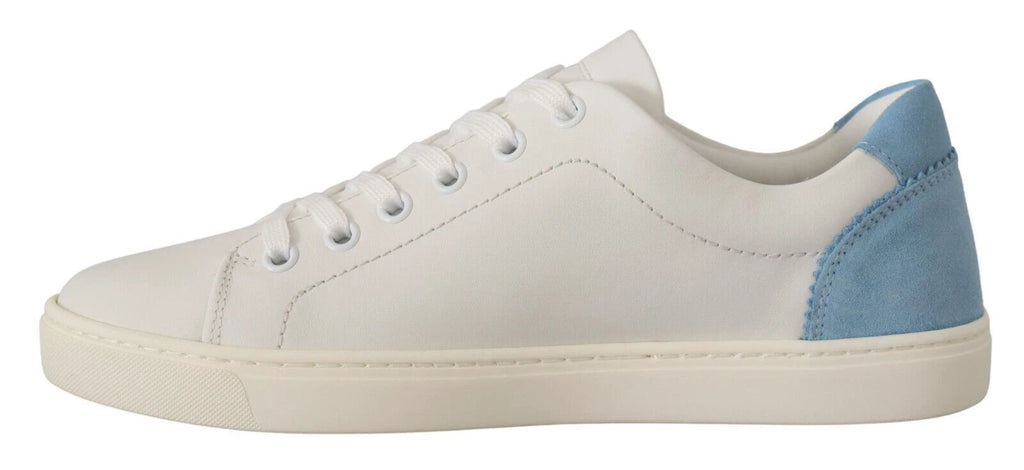 Dolce & Gabbana White Blue Leather Low Top Sneakers Shoes by Dolce & Gabbana