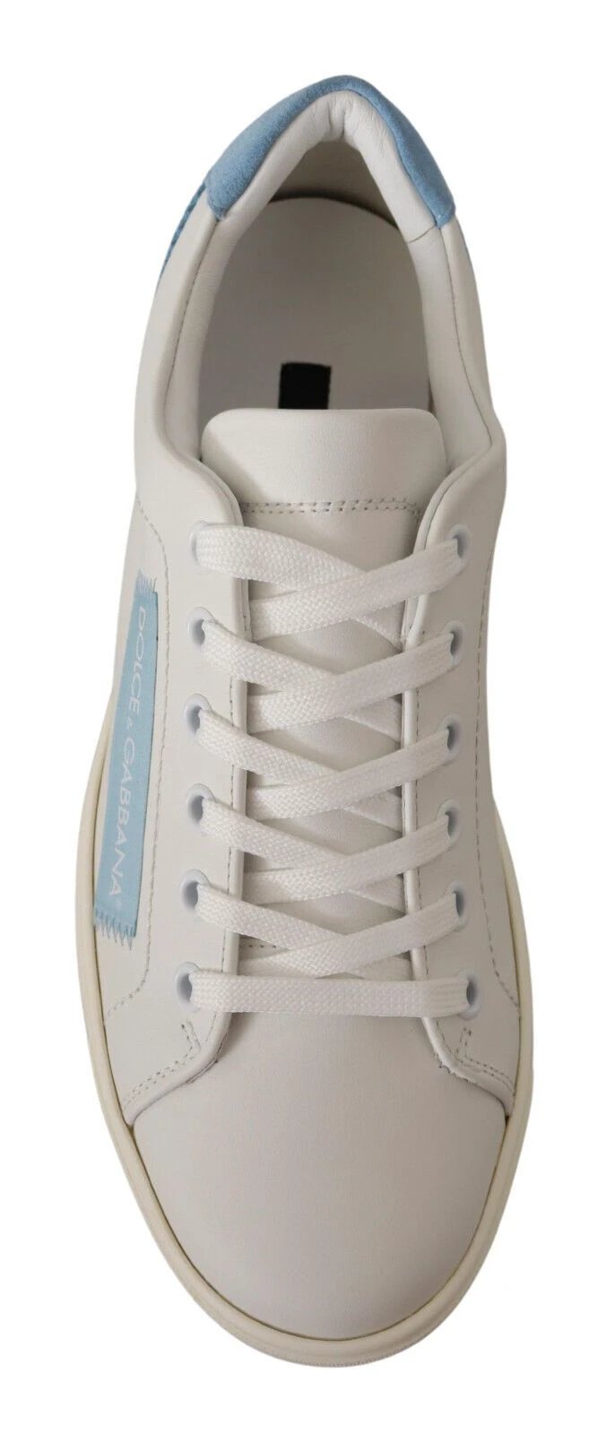 Dolce & Gabbana White Blue Leather Low Top Sneakers Shoes by Dolce & Gabbana