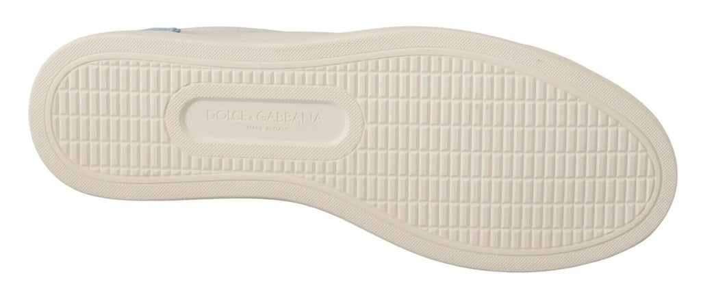 Dolce & Gabbana White Blue Leather Low Top Sneakers Shoes by Dolce & Gabbana