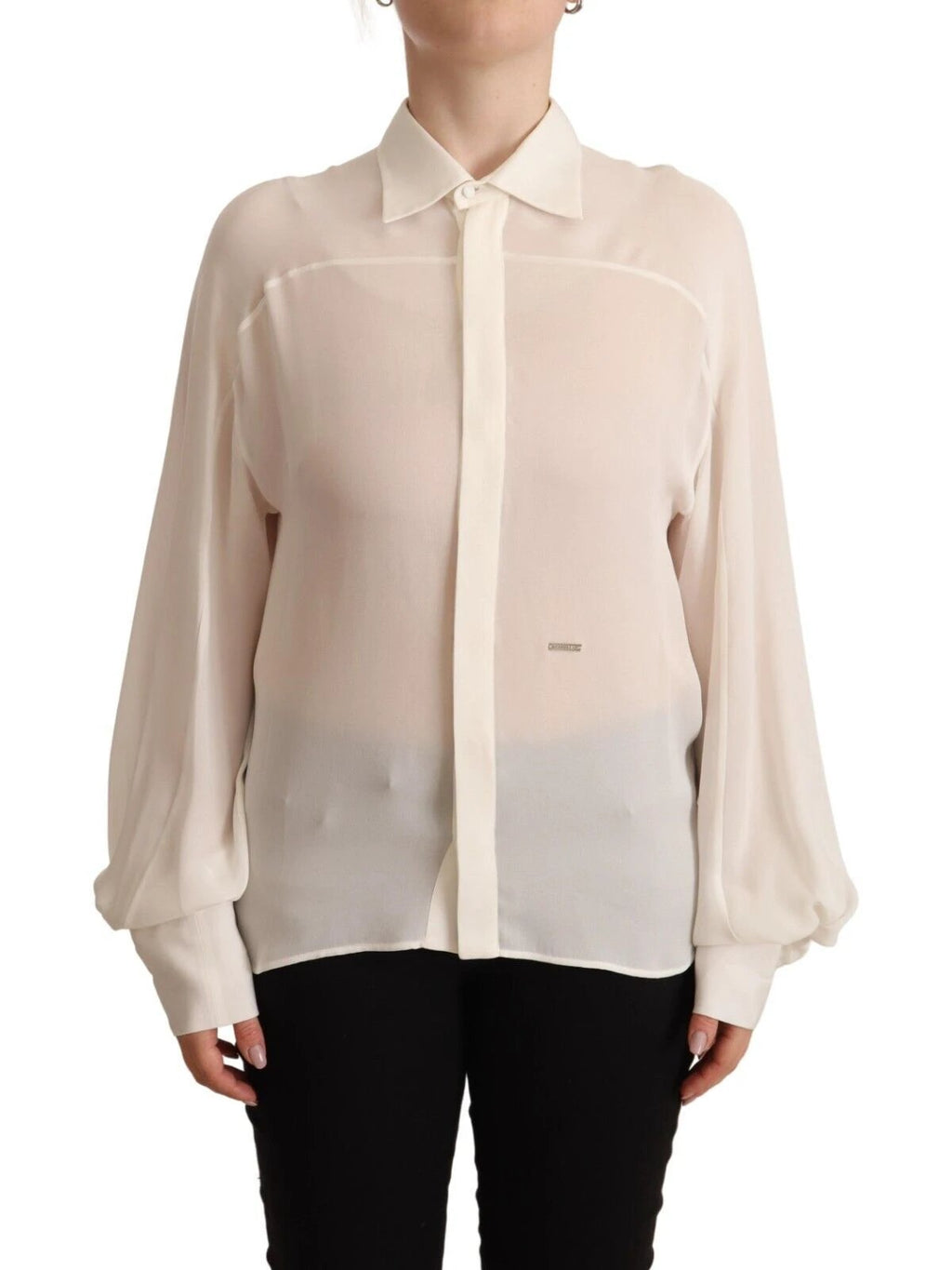 Dsquared² Off White Silk Long Sleeves Collared Blouse Top by Dsquared²