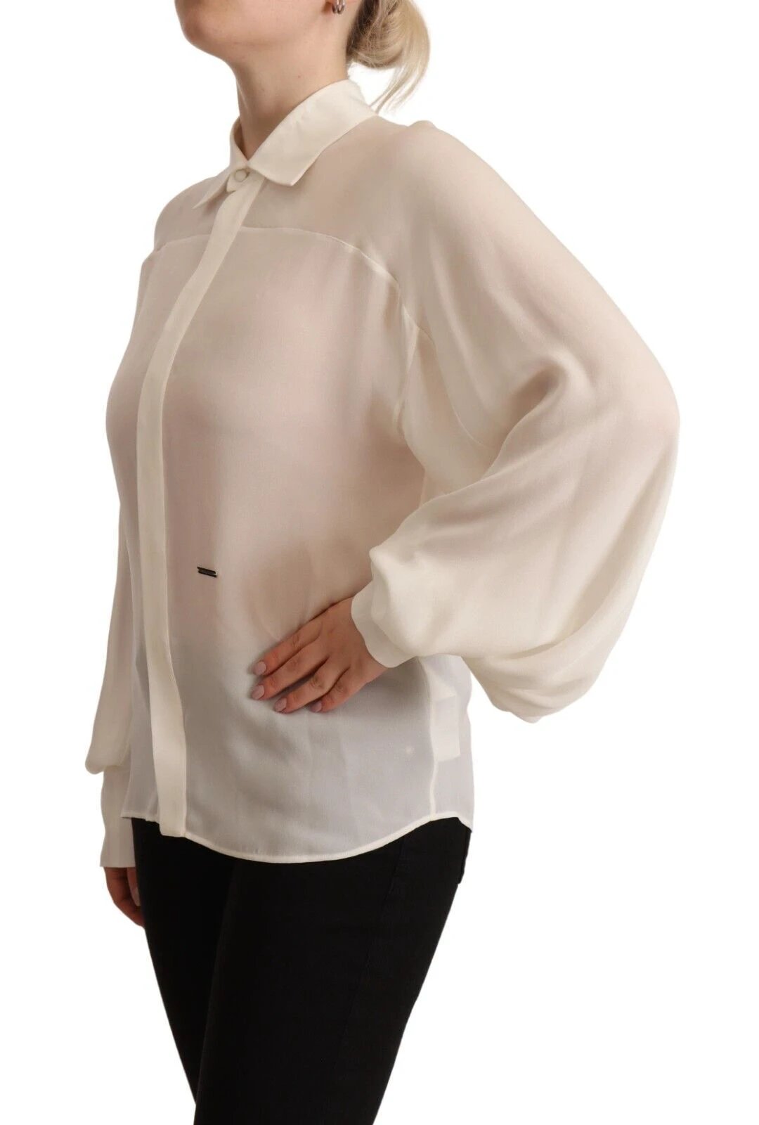 Dsquared² Off White Silk Long Sleeves Collared Blouse Top by Dsquared²