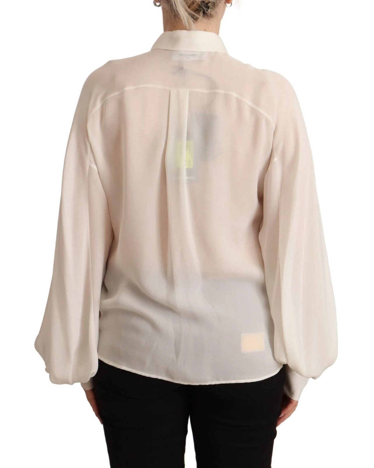 Dsquared² Off White Silk Long Sleeves Collared Blouse Top by Dsquared²