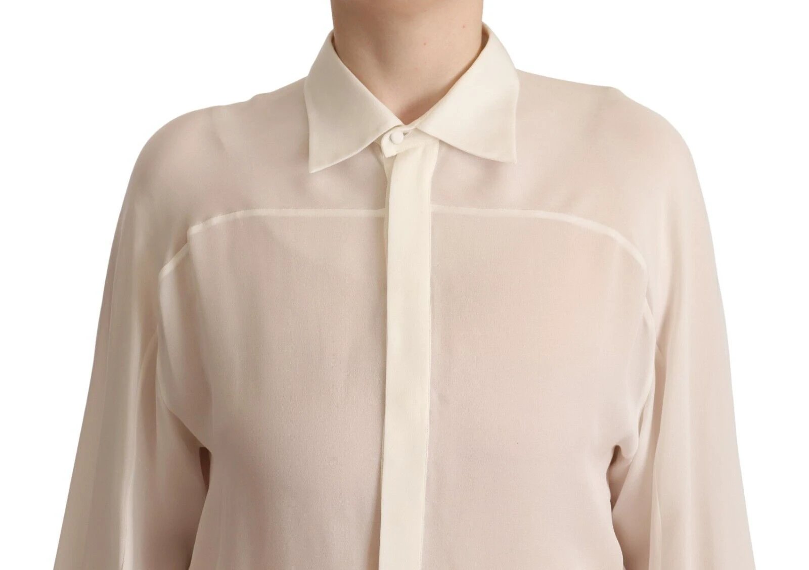 Dsquared² Off White Silk Long Sleeves Collared Blouse Top by Dsquared²