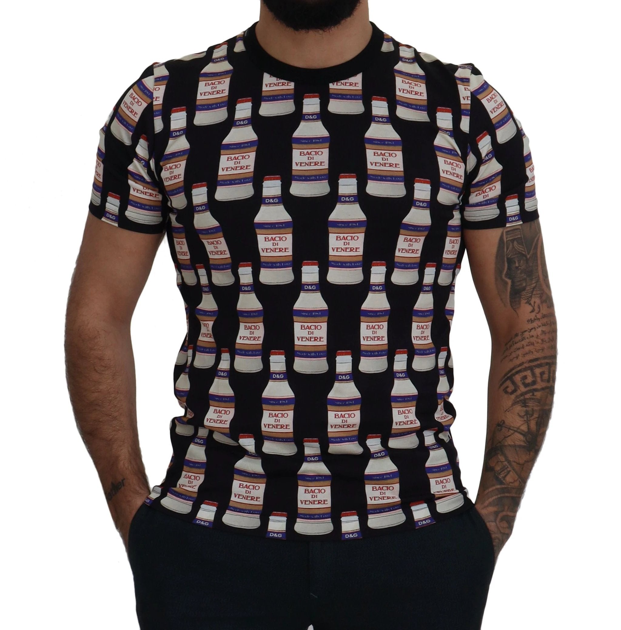 Dolce & Gabbana Black Bacio Di Venere Cotton Crew T-shirt by Dolce & Gabbana