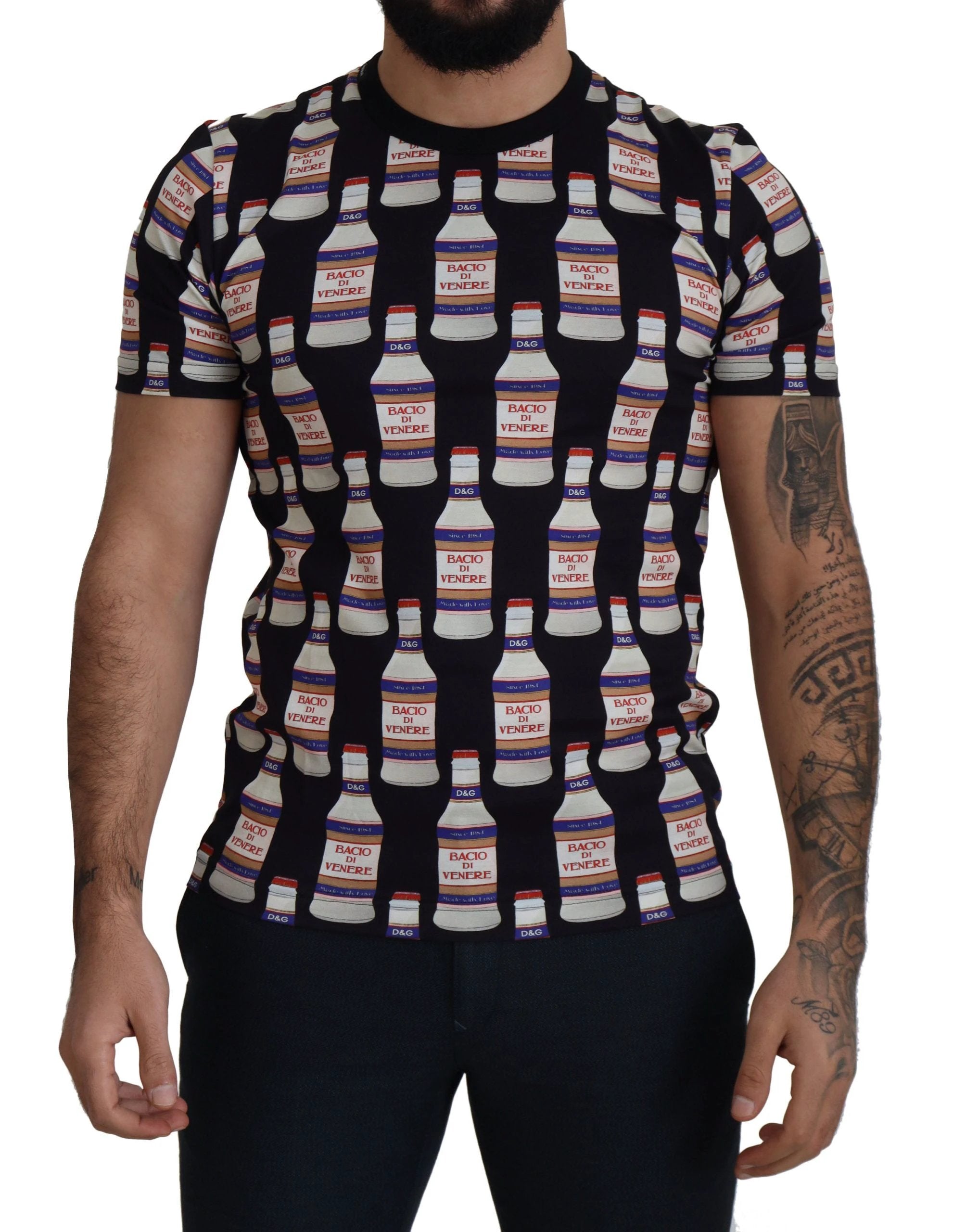 Dolce & Gabbana Black Bacio Di Venere Cotton Crew T-shirt by Dolce & Gabbana