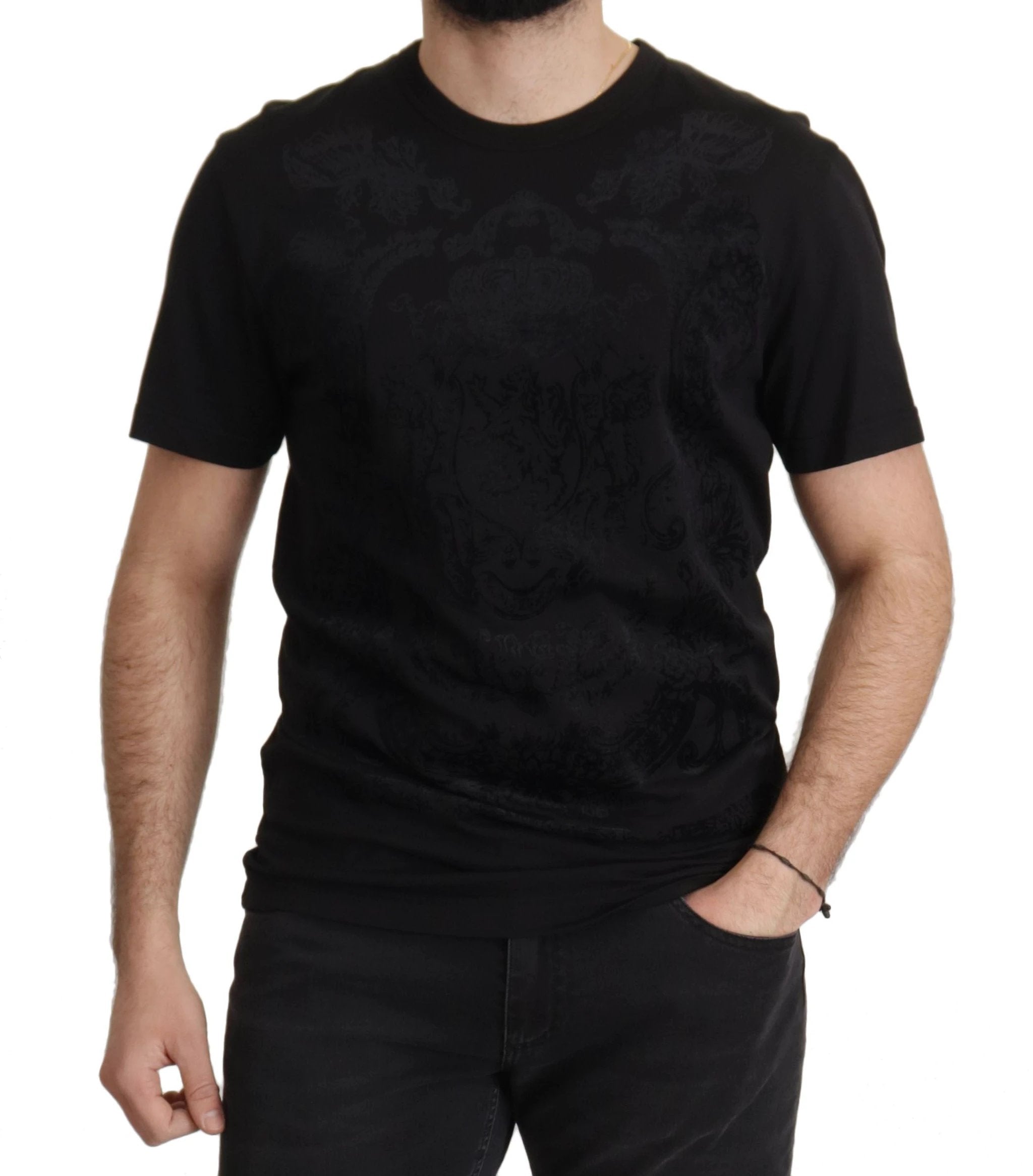 Dolce & Gabbana Black DG Baroque Cotton Crewneck T-shirt by Dolce & Gabbana