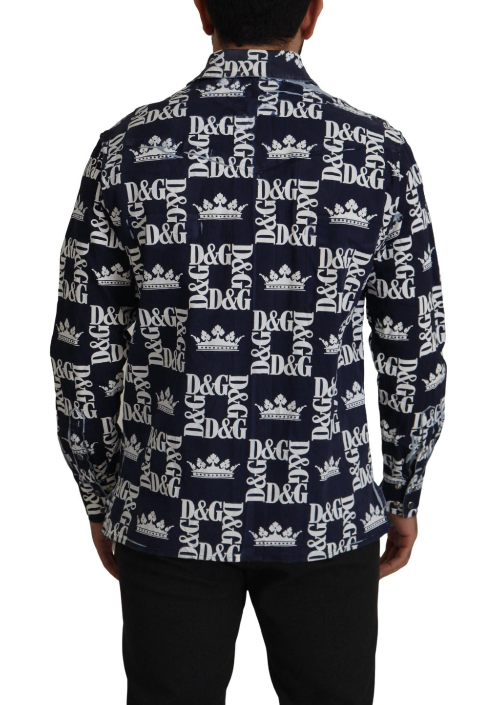 Dolce & Gabbana Blue Denim Stretch DG Crown Logo Casual Shirt by Dolce & Gabbana
