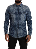 Dolce & Gabbana Blue Denim Stretch DG Logo Casual Mens Slim Shirt by Dolce & Gabbana