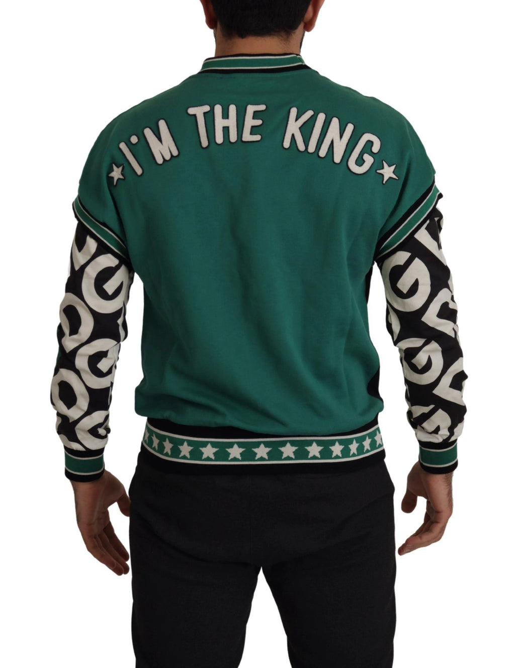 Dolce & Gabbana Black Green Cotton KING Star Crewneck Pullover Sweater by Dolce & Gabbana